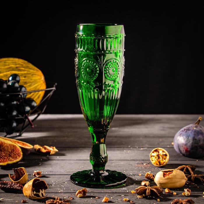 Бокал из стекла для шампанского Magistro «Ларго», 180 мл, 7×19,7 см, цвет зелёный бокал для шампанского magistro идеал 240 мл 7 2×26 см цвет красный