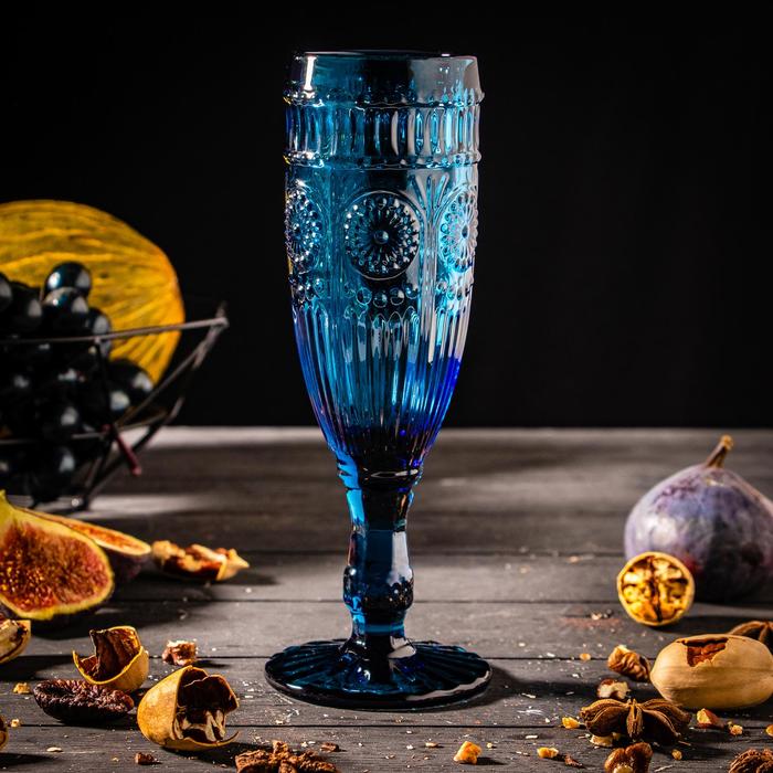 Бокал из стекла для шампанского Magistro «Ларго», 180 мл, 7×19,7 см, цвет синий бокал для шампанского magistro идеал 240 мл 7 2×26 см цвет красный