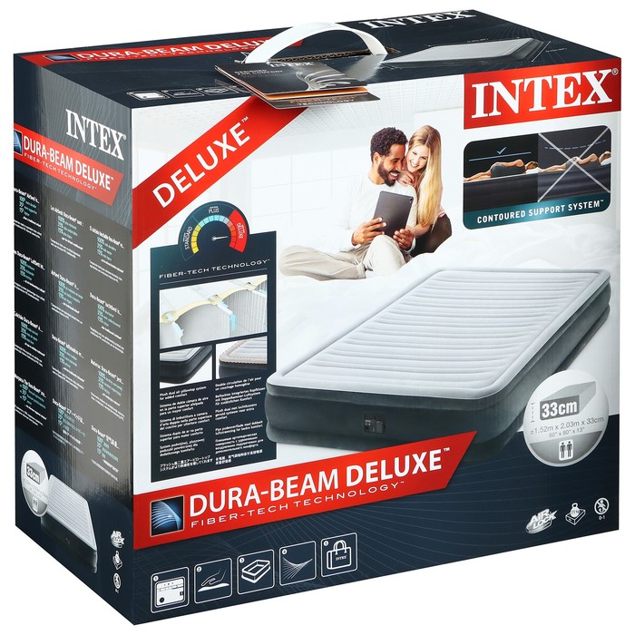 Надувной матрас "Comfort-Plush Queen", с встроенным насосом, 152х203х33 см 67770 INTEX