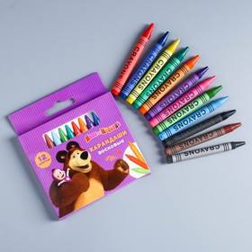 Восковые карандаши, набор 12 цветов, высота 8 см, диаметр 0,8 см, Маша и медведь