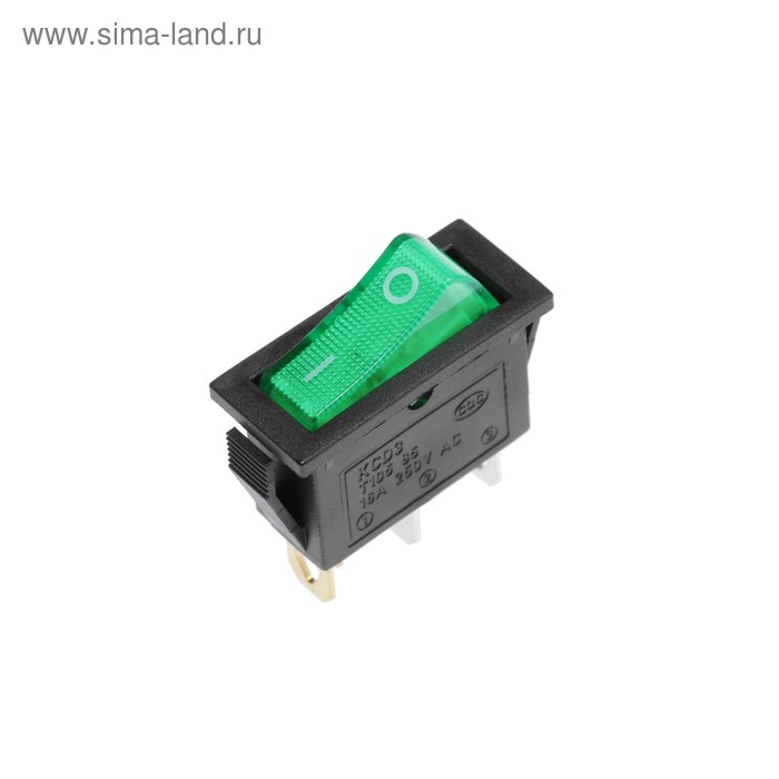 

Клавишный выключатель, 250 В, 15 А, ON-OFF, 3с, зеленый, с подсветкой