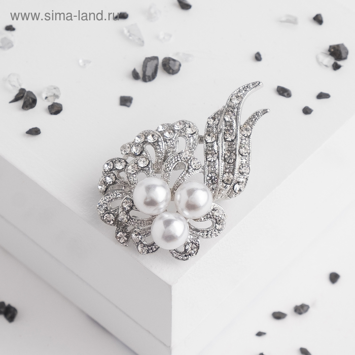 Брошь «Жемчужный цветок» ажурный, цвет белый в серебре подвеска цветок лотос цвет белый в серебре