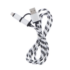 

Кабель 2 в 1 LuazON, Lightning/microUSB - USB, 1 A, 1 м, штекер металл, черно-белый