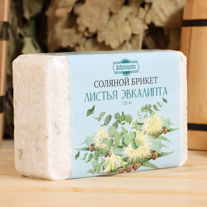 Соляной брикет с листьями эвкалипта, 1,35 кг  "Добропаровъ"