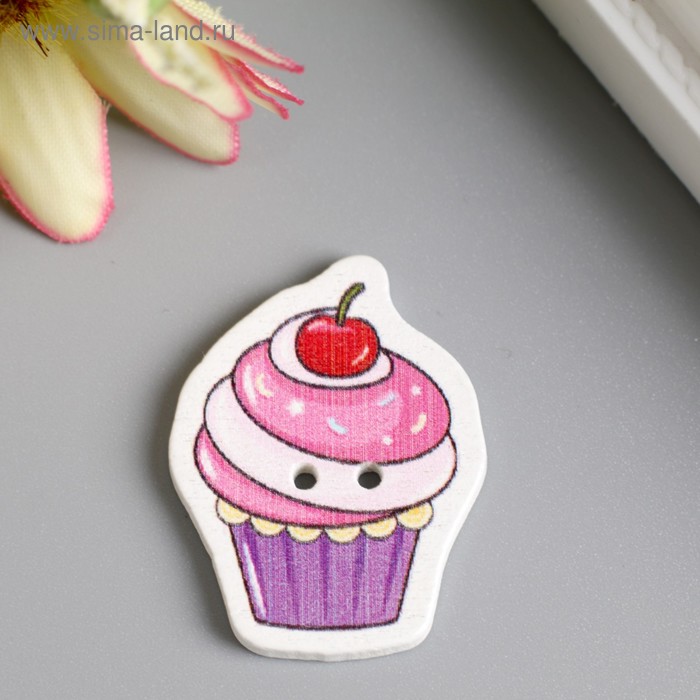 фото Набор пуговиц для творчества дерево "пирожное с вишенкой" набор 15 шт 2,9х2,2 см арт узор