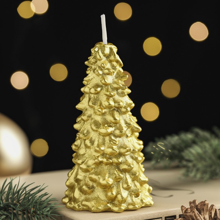 Свеча новогодняя Ёлка 10х5см, золото свеча новогодняя ёлка 5 5х8 см золотая