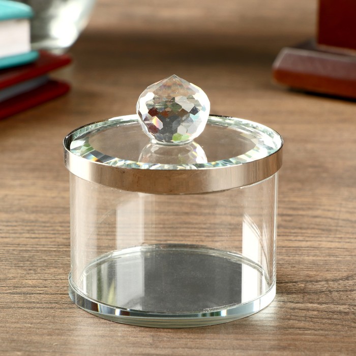 Шкатулка стекло с металлическим ободком Серебро 7х6,5х6,5 см