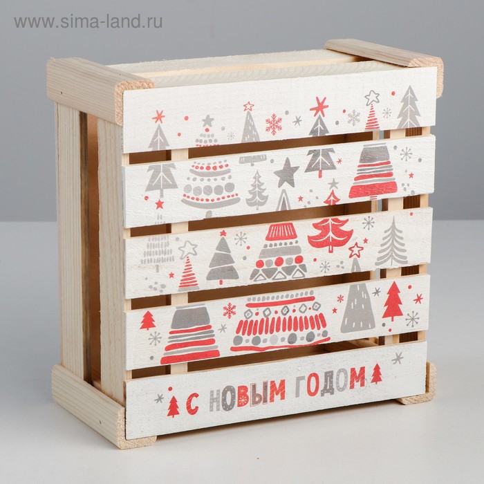 Коробка деревянная подарочная «С Новым годом», 20 × 20 × 10 см