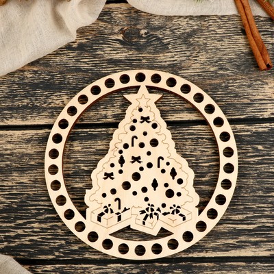 Заготовка для вязания "Круг НГ2020-02-Ёлка" фанера 3мм 15 см