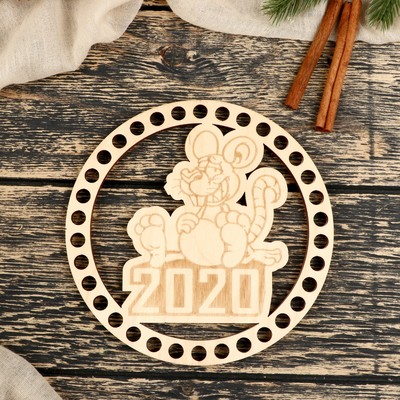 Заготовка для вязания "Круг Символ года 2020 Мышь", фанера 3мм 15 см