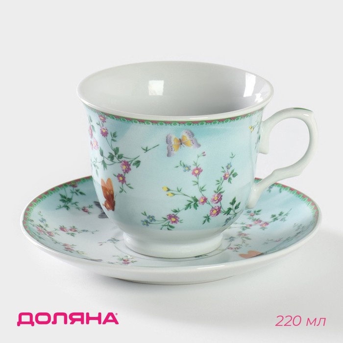 Чайная пара керамическая Доляна «Пелагея», 2 предмета: чашка 220 мл, блюдце d=14 см чайная пара керамическая green 2 предмета чашка 220 мл блюдце d 14 5 см