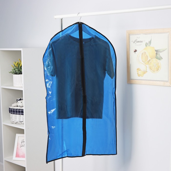 Чехол для одежды Доляна, 60×102 см, PE, цвет синий прозрачный
