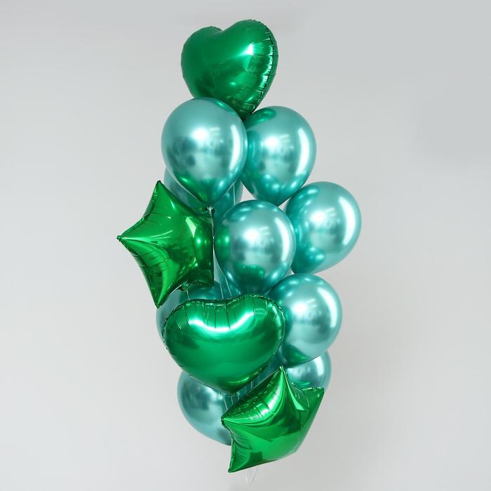 Букет из шаров «Хром», фольга, латекс, набор 14 шт, цвет зелёный