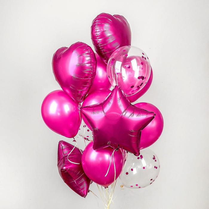 Букет из шаров «Хром», фольга, латекс, с конфетти, набор 14 шт., цвет розовый