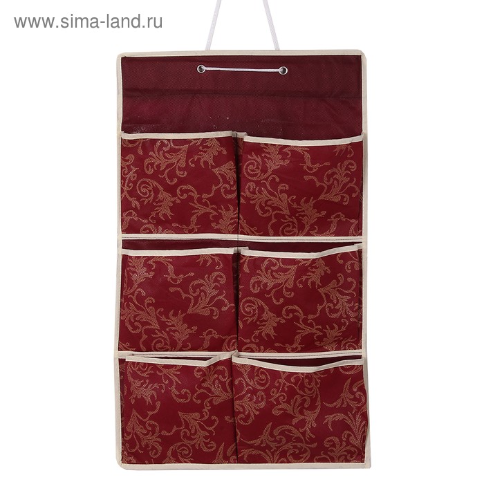 фото Органайзер с карманами подвесной «бордо», 37×60 см, 6 отделений, цвет бордовый