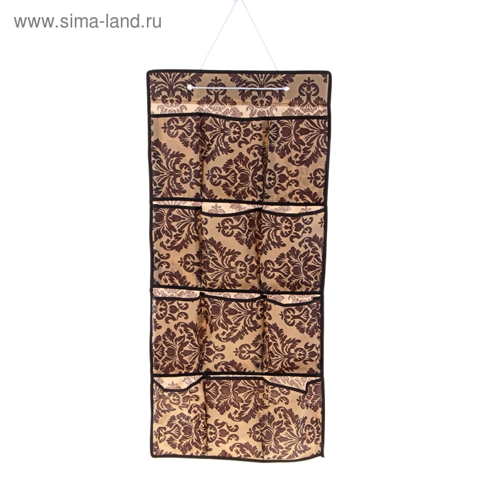 фото Органайзер с карманами подвесной «вензель», 40×90 см, 12 отделений, цвет коричнево-бежевый