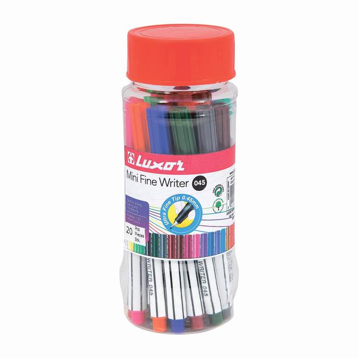 Набор ручек капиллярных 20 цветов, Luxor, Mini Fine Writer 045, 0,8 мм, в пластиковой банке