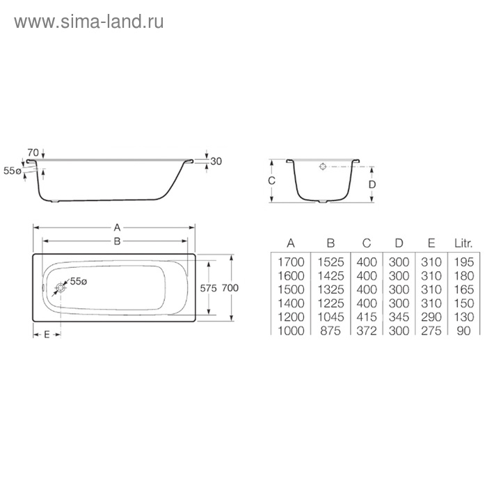 

Ванна стальная Roca Contessa 140 x 70 см, цвет белый