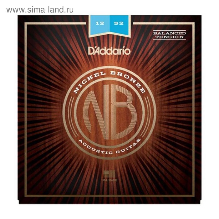 фото Струны для акустической гитары d'addario nb1252bt nickel bronze balanced light, 12-52