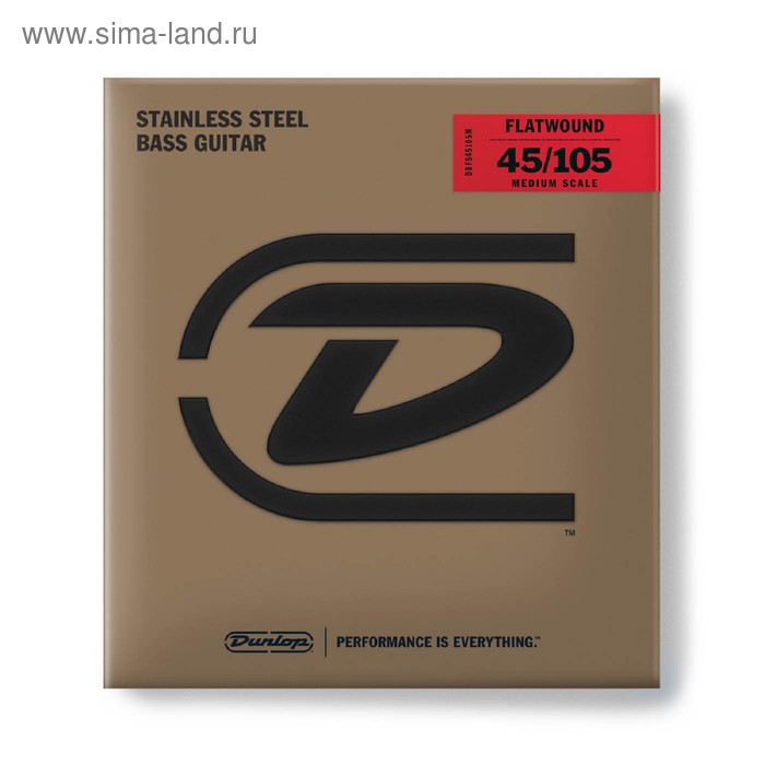 фото Струны для бас-гитары dunlop dbfs45105m flatwound medium scale сталь, 45-105