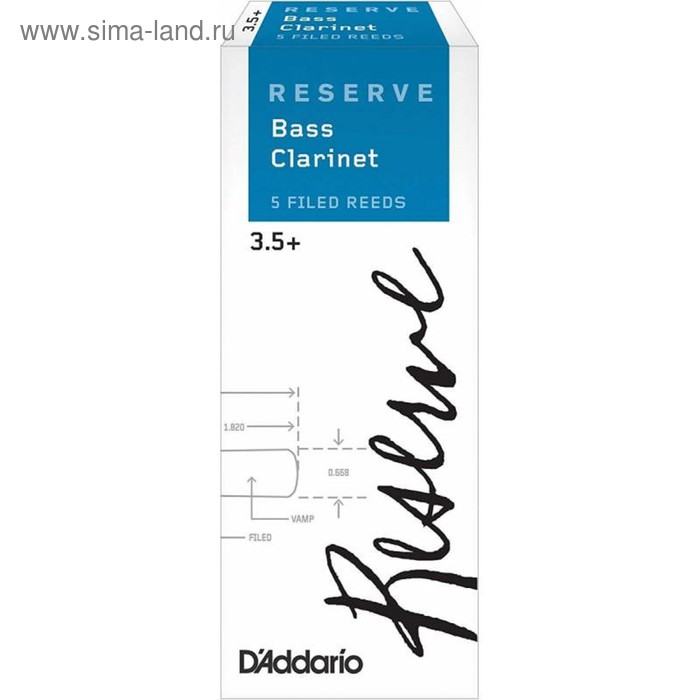 Трости Rico DER05355 Reserve для кларнета бас, размер 3.5+, 5шт rico der05355 трости для кларнета