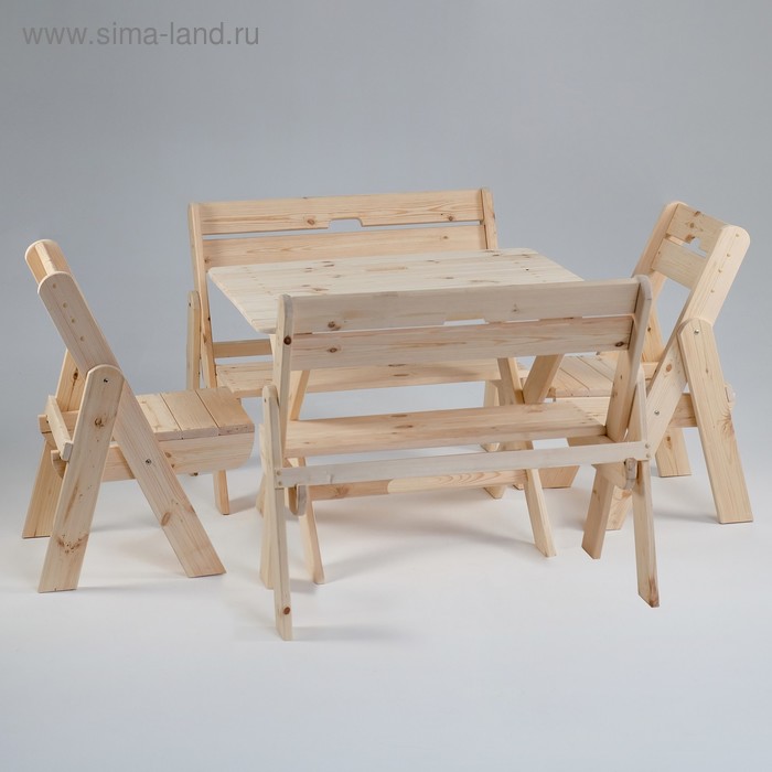 Комплект садовой мебели Душевный: стол 1 м, две скамейки, два стула комплект садовой мебели душевный стол 1 5 м четыре лавки