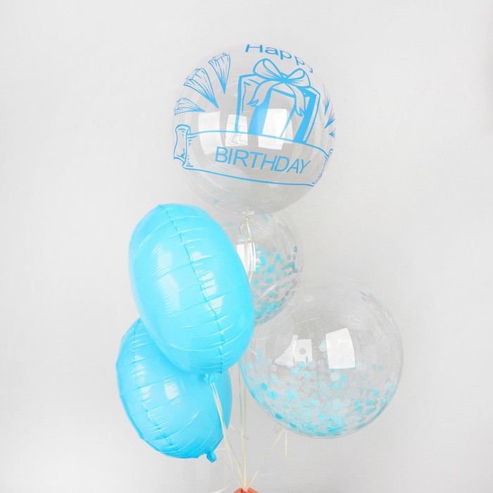 Букет из шаров «День рождения», полимер, фольга, набор 5 шт., цвет голубой