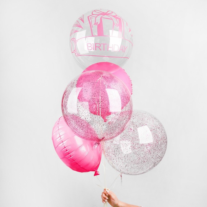 Букет из шаров «День рождения», полимер, фольга, набор 5 шт., цвет розовый