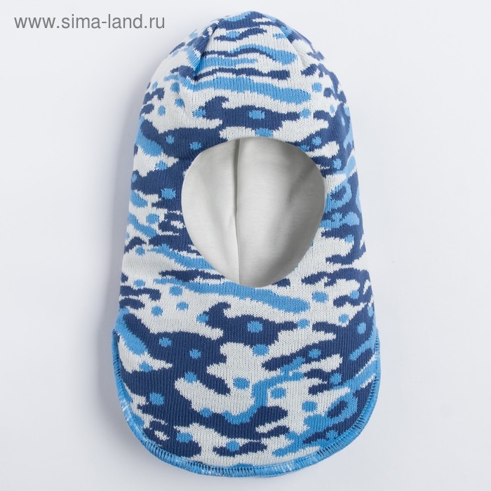 Шлем-капор зимний для мальчика, цвет голубой/бежевый, размер 50-52
