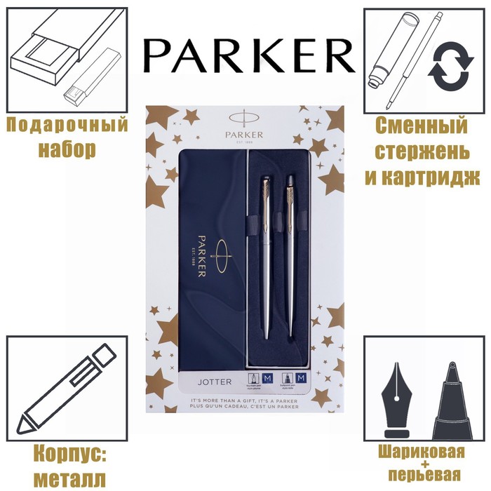 фото Набор parker jotter core fk691 stainless steel gt, ручка перьевая, ручка шариковая (2093257)