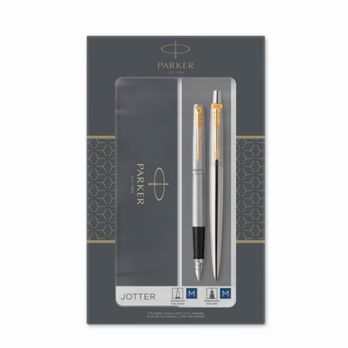 фото Набор parker jotter core fk691 stainless steel gt ручка перьевая + ручка шариковая, корпус из нержавеющей стали