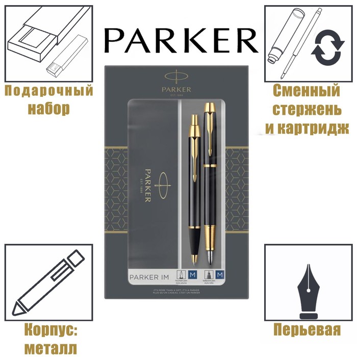 фото Набор parker im core fk221 black gt, ручка перьевая, ручка шариковая (2093216)