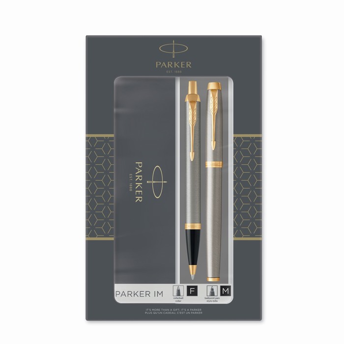 Набор Parker IM Core TK223 Brushed Metal GT ручка-роллер + ручка шариковая, корпус из нержавеющей стали шариковая ручка автоматическая parker im core k321 brushed metal gt синий m 1931670