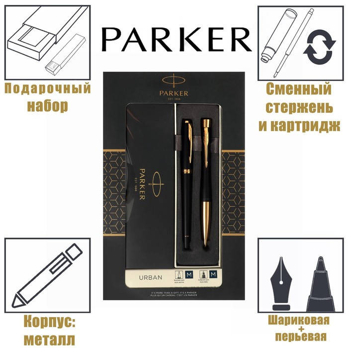 фото Набор parker urban core fk200 muted black gt, ручка перьевая, ручка шариковая (2093381)