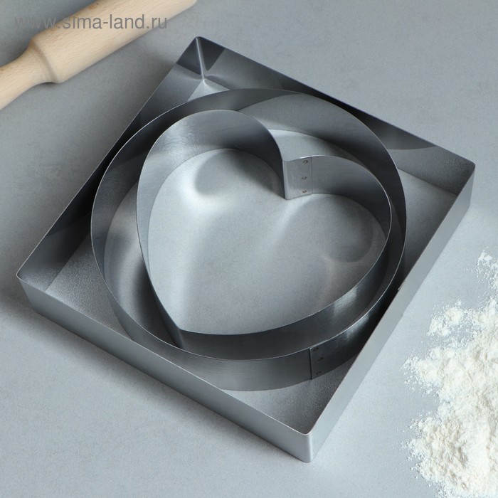 фото Набор форм для выпечки и выкладки "круг, квадрат, сердце", 20 х 20 х 5 см, 3 шт tas-prom