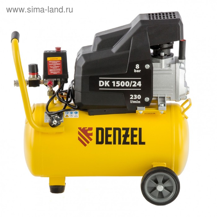 Компрессор воздушный Denzel DK1500/24 58063, 230 л/мин, 24 л, прямой привод, масляный компрессор воздушный dc1500 24 прямой привод 1 5 квт 24 литра 220 л мин denzel