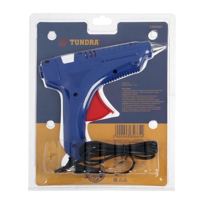 Клеевой пистолет TUNDRA, 60 Вт, 220 В, шнур 1.2 м, выключатель, индикатор, антикапля, 11 мм