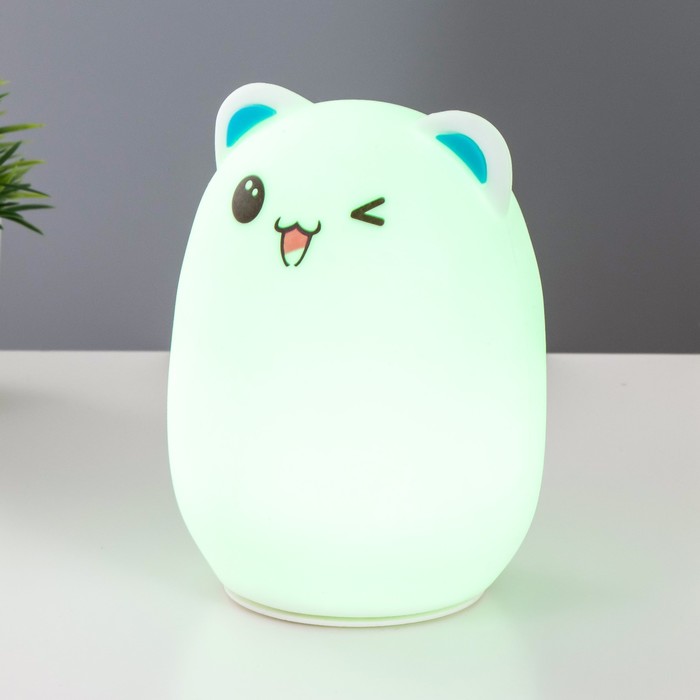 

Ночник "Радостный котенок" LED RGB батарейки 3хААА МИКС 9х9х13 см.