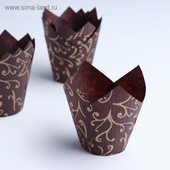Форма для выпечки Тюльпан, коричневый, золотые лилии, 5 х 8 см форма для выпечки тюльпан белый 5 х 8 см