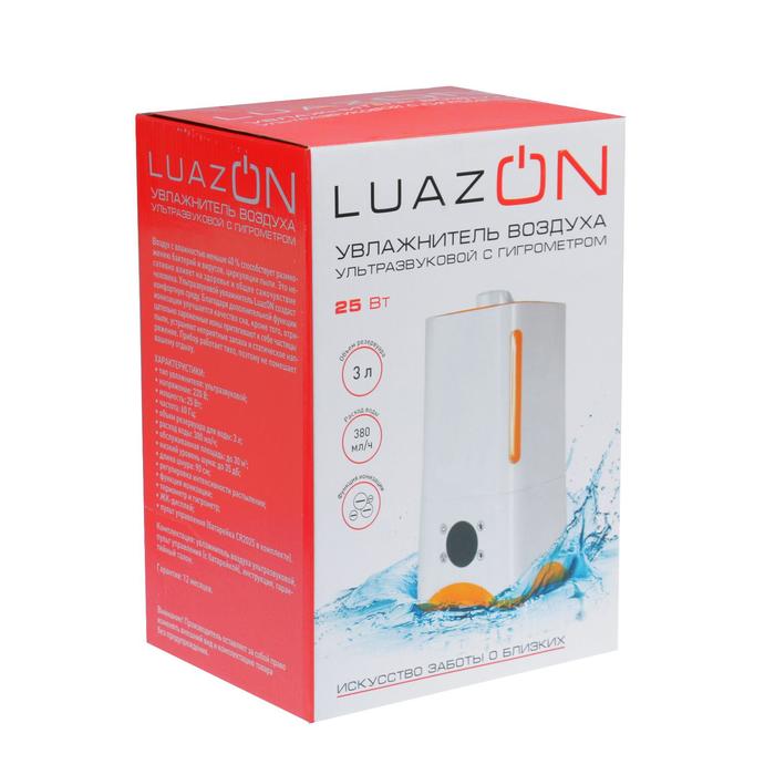Увлажнитель воздуха LuazON LHU-07, ультразвуковой, 25 Вт, 3 л, 30 м2, бело-сиреневый