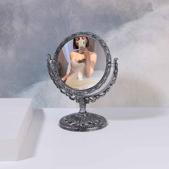Зеркало настольное, двустороннее, с увеличением, d зеркальной поверхности 9,7 см, цвет серебристый