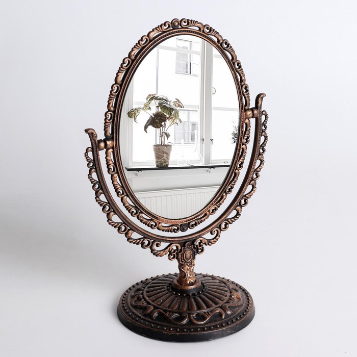фото Зеркало настольное «овал», двустороннее, с увеличением, зеркальная поверхность 8,5 × 12,1 см, цвет чёрный/медный queen fair