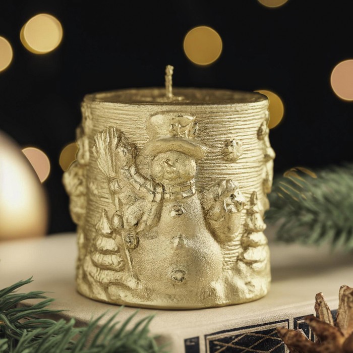 Свеча новогодняя Снеговики 6,5х7, золотая свеча новогодняя ёлка 5 5х8 см золотая