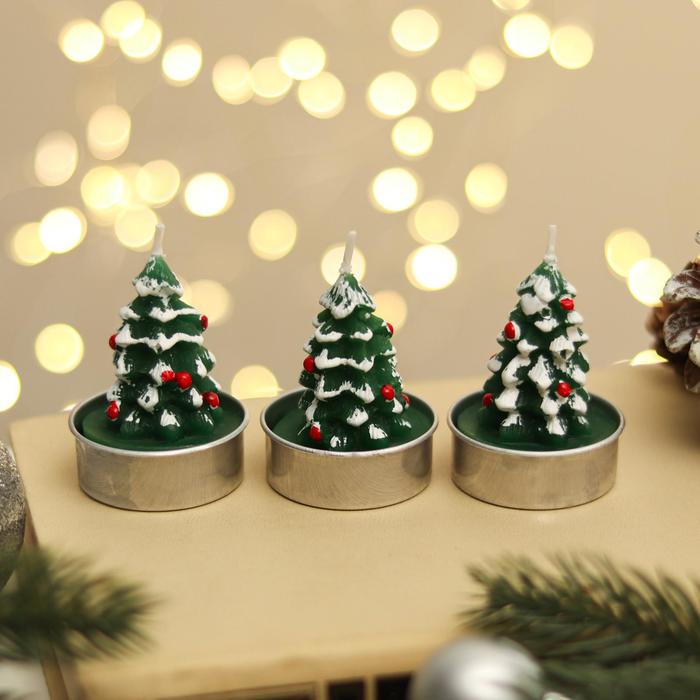 Набор свечи новогодние Ёлка зелёная, 4×6 см, 3 шт новогодние свечи зимнего волшебства набор 3 шт