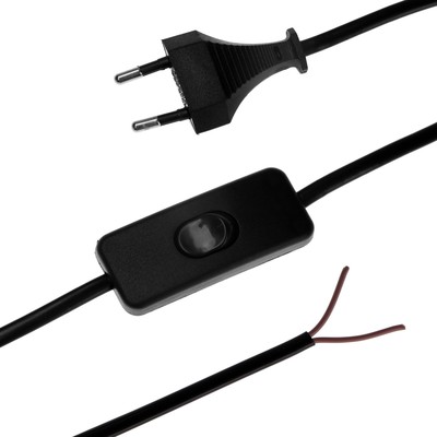 Шнур сетевой с выключателем для бра, 1,5 м, ШВВП 2 х 0-5 мм2, черный