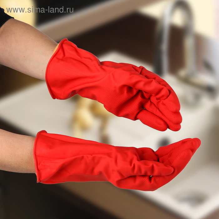 Перчатки хозяйственные резиновые с утеплителем Доляна, размер L, 85 гр, цвет красный перчатки хозяйственные резиновые доляна размер l защитные химически стойкие 55 гр цвет чёрный