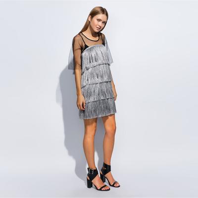 Платье с бахромой MINAKU, размер 44, цвет серебро
