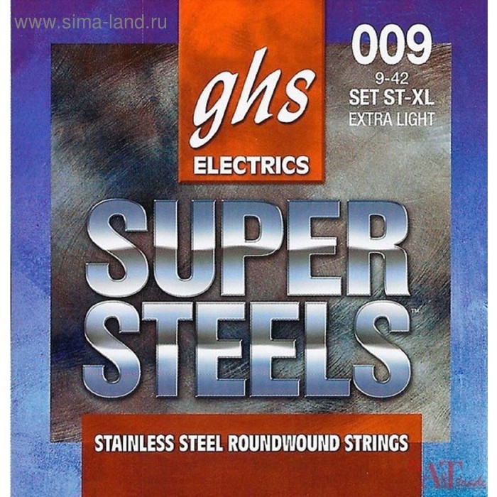 

Струны для электрогитары GHS ST-XL - (9-42) Super Steels; сталь, кругл.обм.