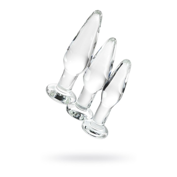 Набор анальных пробкка Sexus Glass, стекло, прозрачный, 14/12, 5/12 см, d= 4/3, 5/3 см