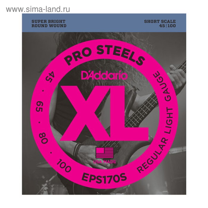 фото Струны для бас-гитары d'addario eps170s prosteels , light, 45-100, short scale d`addario